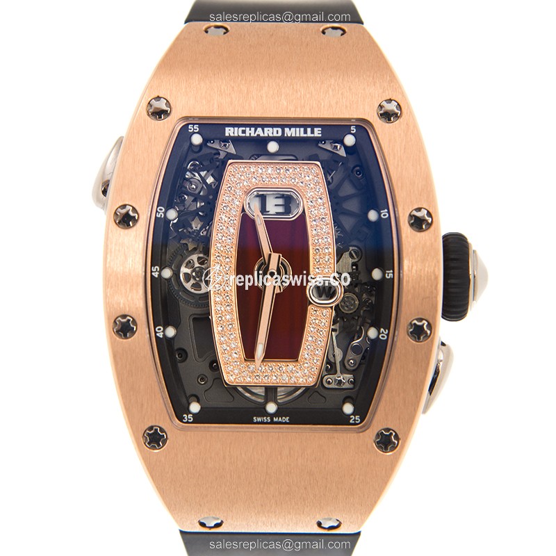 Richard Mille RM037 - Auto 18kt Rose Gold Case - Gold Dial - Black Rubber Strap - Luxury Richard Mille Watch